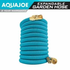 AQUA JOE 5/8 in. Dia. x 50 ft. No-Kink Expandable Garden Hose with Heavy-Duty Brass Valve and Flow Control
