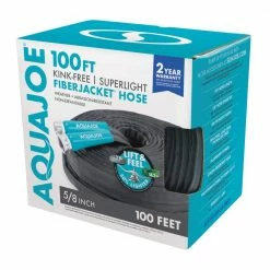 AQUA JOE 5/8 in. Dia x 100 ft. Ultra Flexible Kink Free Fiberjacket Garden Hose, Metal Fittings -Cheap Garden Center Store aqua joe garden hoses ajfjh100 58 pro 1f 1000