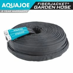 AQUA JOE 5/8 in. Dia x 100 ft. Ultra Flexible Kink Free Fiberjacket Garden Hose, Metal Fittings
