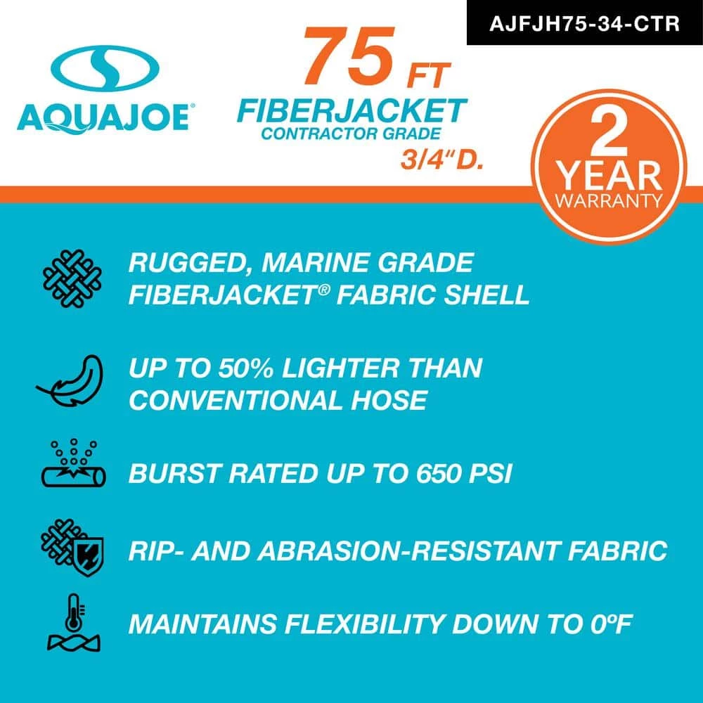 AQUA JOE 3/4 in. Dia x 75 ft. FiberJacket Contractor Grade Hose 4 AQUA JOE 3/4 in. Dia x 75 ft. FiberJacket Contractor Grade Hose - Image 2