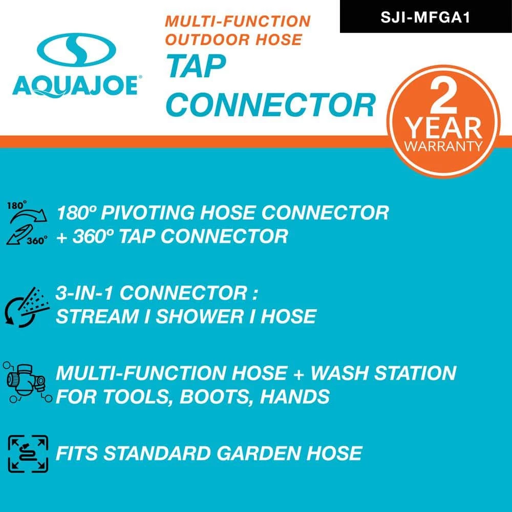 AQUA JOE Multi-Function Outdoor Faucet and Garden Hose Tap Connector 4 AQUA JOE Multi-Function Outdoor Faucet and Garden Hose Tap Connector - Image 2