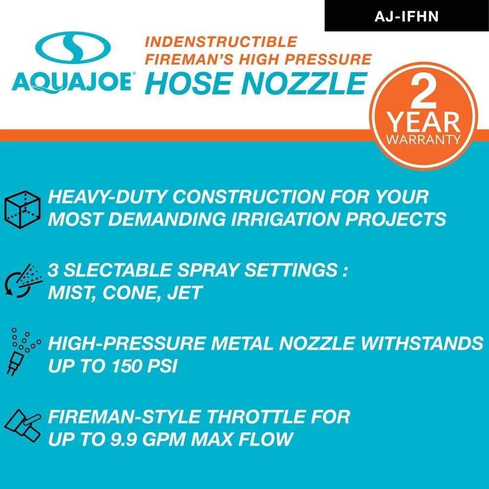 AQUA JOE Indestructible Fireman's Hose Nozzle 4 AQUA JOE Indestructible Fireman's Hose Nozzle - Image 2