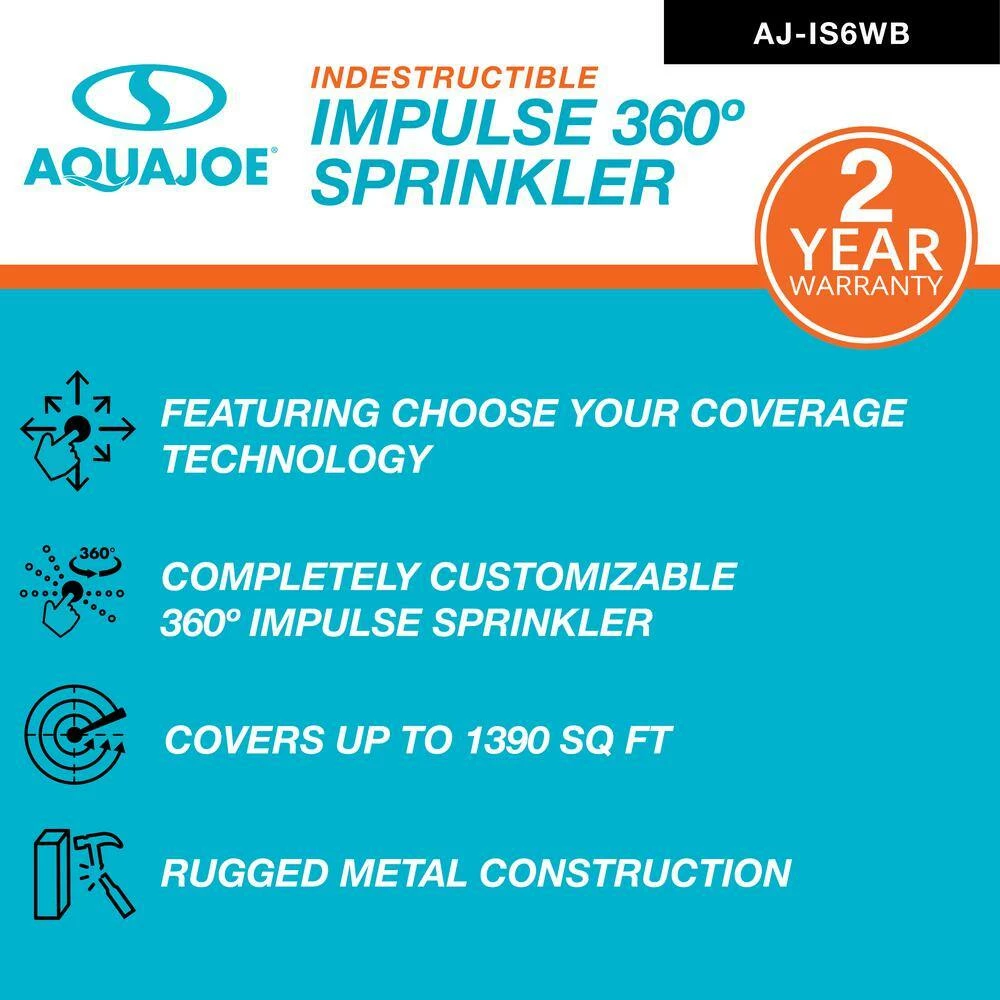 AQUA JOE 6 in. 360° Indestructible Zinc Impulse Sprinkler 4 AQUA JOE 6 in. 360° Indestructible Zinc Impulse Sprinkler - Image 2
