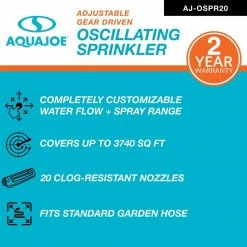 AQUA JOE 20-Nozzle Max Coverage Adjustable Gear Driven Oscillating Sprinkler on Sled Base 20 AQUA JOE 20-Nozzle Max Coverage Adjustable Gear Driven Oscillating Sprinkler on Sled Base -Cheap Garden Center Store aqua joe oscillating sprinklers aj ospr20 76 1000