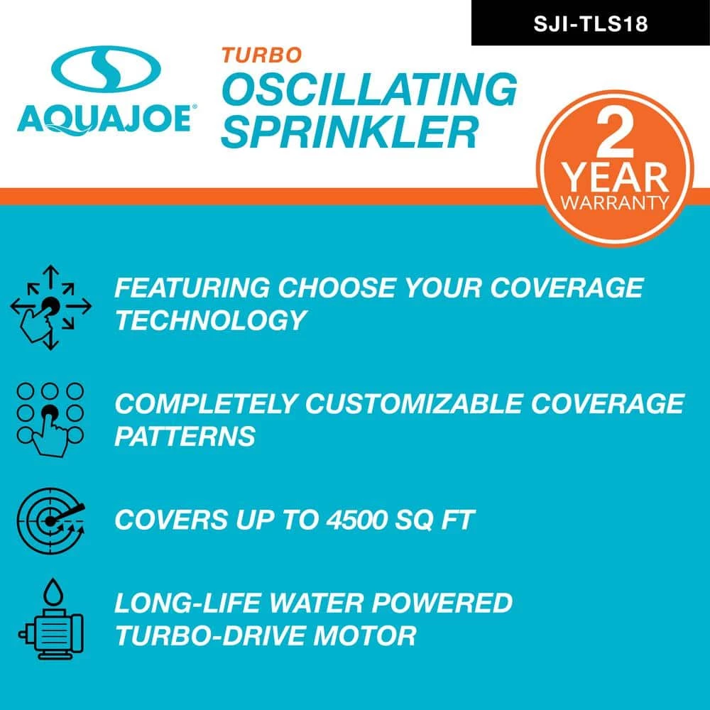 AQUA JOE Turbo Oscillation 3 Way Sprinkler with Range, Width, Flow Control 4 AQUA JOE Turbo Oscillation 3 Way Sprinkler with Range, Width, Flow Control - Image 2