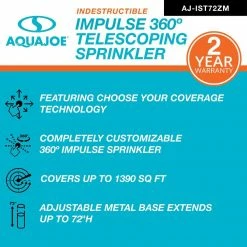 AQUA JOE Indestructible Zinc Impulse 360° Telescoping Tripod Sprinkler -Cheap Garden Center Store aqua joe pulsating sprinklers aj ist72zm 4f 1000