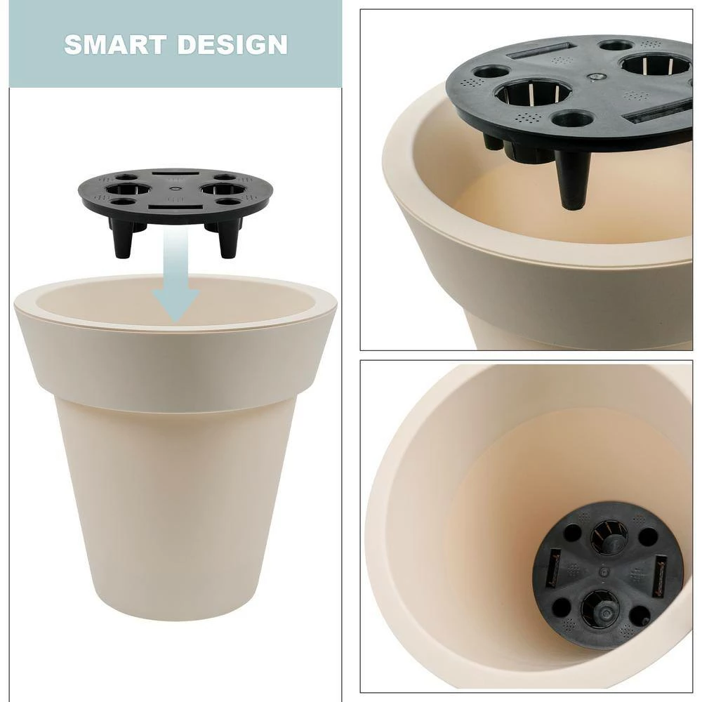 Worth Garden 12 in. Dia x 12 in. H Beige Self-Watering Plastic Round Planter Pots with Liners (2-Pack) 7 Worth Garden 12 in. Dia x 12 in. H Beige Self-Watering Plastic Round Planter Pots with Liners (2-Pack) - Image 5