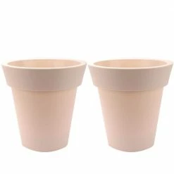 Worth Garden 12 in. Dia x 12 in. H Beige Self-Watering Plastic Round Planter Pots with Liners (2-Pack)