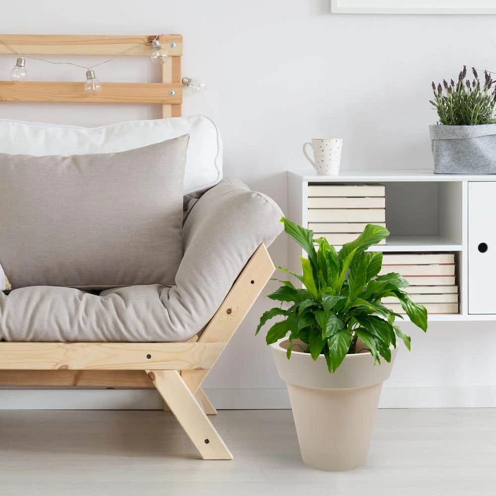 Worth Garden 12 in. Dia x 12 in. H Beige Self-Watering Plastic Round Planter Pots with Liners (2-Pack) 4 Worth Garden 12 in. Dia x 12 in. H Beige Self-Watering Plastic Round Planter Pots with Liners (2-Pack) - Image 2