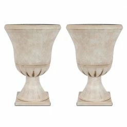 Worth Garden 15 in. (Dia) x 22 in. (H) Beige Plastic Urn Planter (2-Pack)