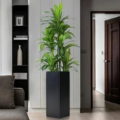 Worth Garden 30 in. Tall Cubical Black Steel Planter -Cheap Garden Center Store black matte worth garden plant pots g875a01 1f 1000