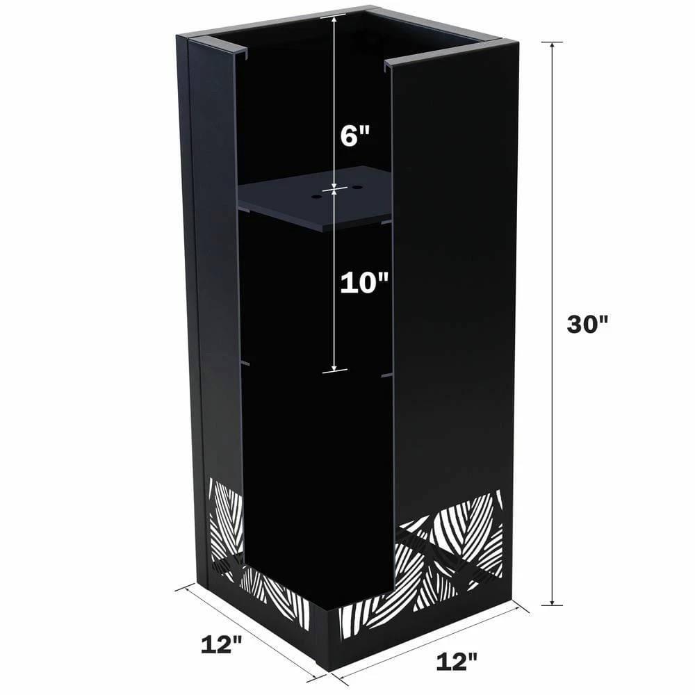 Worth Garden 30 in. Tall Black Steel Planter with Cut Out Leaves Pattern 5 Worth Garden 30 in. Tall Black Steel Planter with Cut Out Leaves Pattern - Image 3