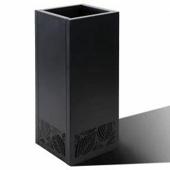 Worth Garden 30 in. Tall Black Steel Planter with Cut Out Leaves Pattern