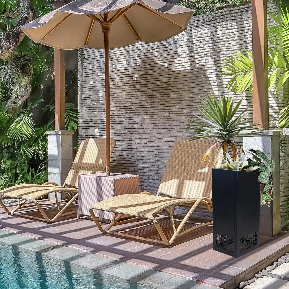 Worth Garden 30 in. Tall Black Steel Planter with Cut Out Leaves Pattern 9 Worth Garden 30 in. Tall Black Steel Planter with Cut Out Leaves Pattern - Image 7