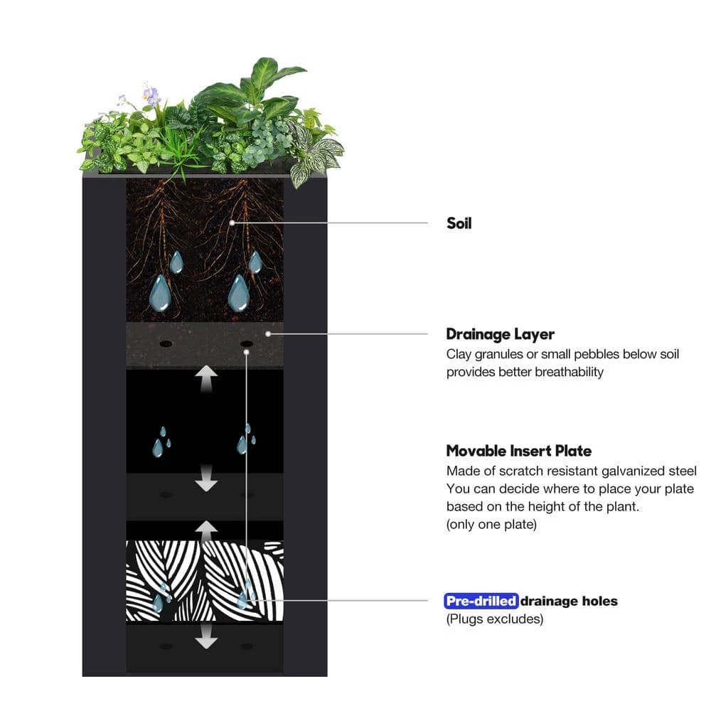 Worth Garden 30 in. Tall Black Steel Planter with Cut Out Leaves Pattern 4 Worth Garden 30 in. Tall Black Steel Planter with Cut Out Leaves Pattern - Image 2