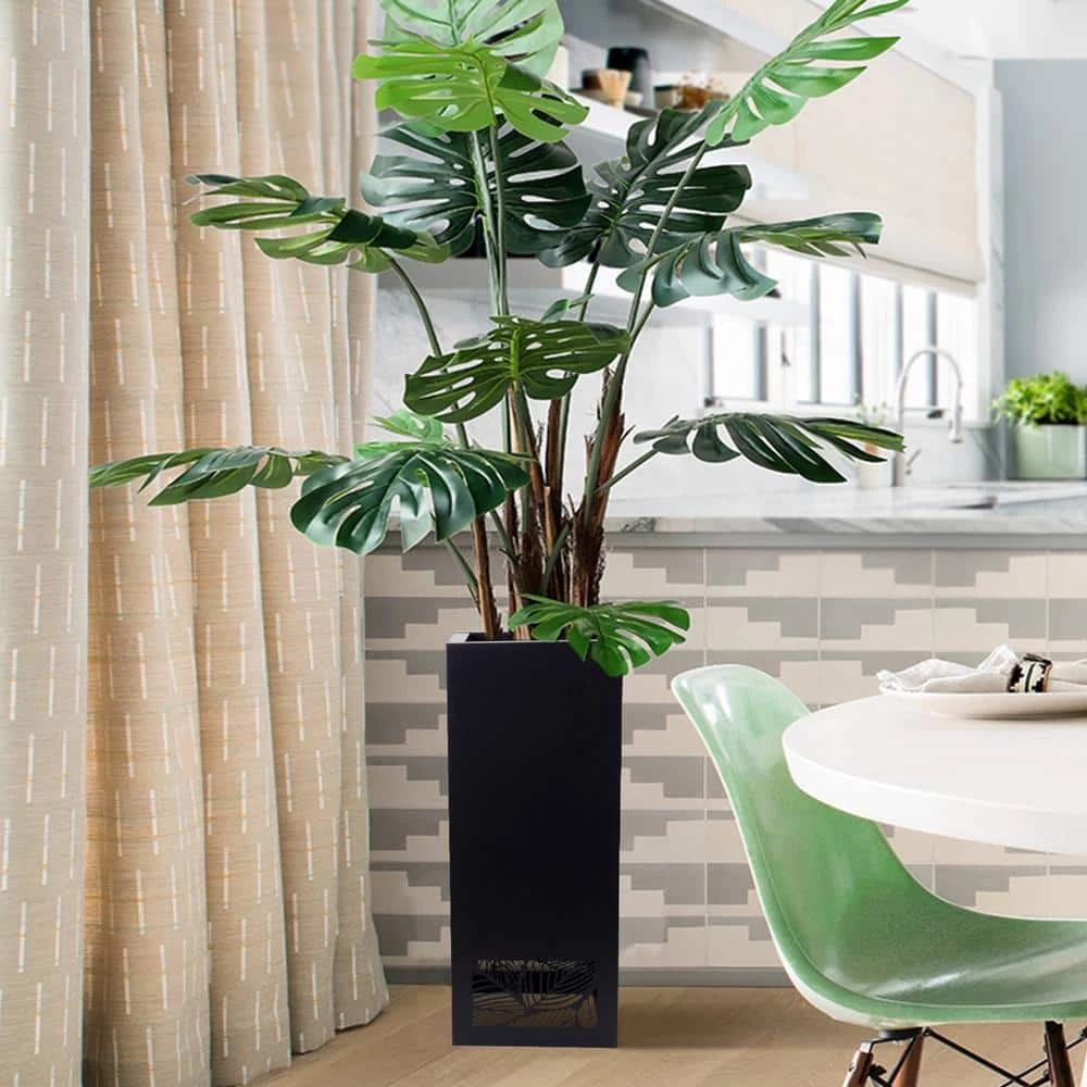 Worth Garden 30 in. Tall Black Steel Planter with Cut Out Leaves Pattern 8 Worth Garden 30 in. Tall Black Steel Planter with Cut Out Leaves Pattern - Image 6