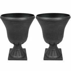 Worth Garden 15 in. (Dia) x 22 in. (H) Black Plastic Urn Planter (2-Pack)