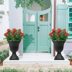 Worth Garden 15 in. (Dia) x 22 in. (H) Black Plastic Urn Planter (2-Pack) -Cheap Garden Center Store black worth garden urn planters g803a04 76 1000