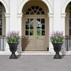 Worth Garden 15 in. (Dia) x 22 in. (H) Black Plastic Urn Planter (2-Pack) -Cheap Garden Center Store black worth garden urn planters g803a04 fa 1000