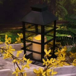 LUMABASE Horizontal Black Solar Powered Lantern with LED Candle -Cheap Garden Center Store blacks lumabase citronella candles torches 62301 1f 1000