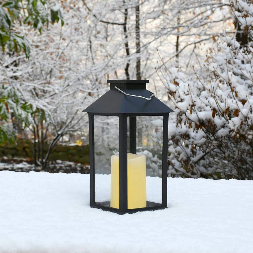 LUMABASE Traditional Black Solar Powered Lantern with LED Candle 7 LUMABASE Traditional Black Solar Powered Lantern with LED Candle - Image 5