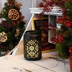 LUMABASE Flame Effect Battery Operated Black Metal Lantern -Cheap Garden Center Store blacks lumabase citronella candles torches 89301 1f 1000