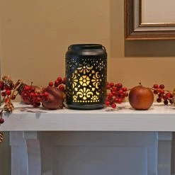 LUMABASE Flame Effect Battery Operated Black Metal Lantern -Cheap Garden Center Store blacks lumabase citronella candles torches 89301 4f 1000