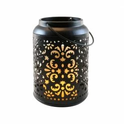 LUMABASE Flame Effect Battery Operated Black Metal Lantern
