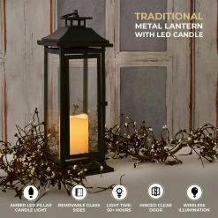 LUMABASE 6 in. x 17 in. Black Traditional Metal Lantern with LED Candle -Cheap Garden Center Store blacks lumabase citronella candles torches 90401 4f 1000
