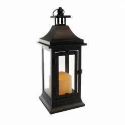 LUMABASE 5 in. x 13.25 in. Matte Black Small Metal Classic Lantern with LED Candle