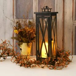 LUMABASE Metal Lantern - Warm Black Criss Cross with Battery Operated LED Candle -Cheap Garden Center Store blacks lumabase citronella candles torches 91201 1f 1000