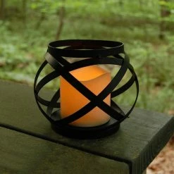 LUMABASE Metal Lantern - Warm Black Banded Design with Battery Operated Candle -Cheap Garden Center Store blacks lumabase citronella candles torches 91301 1f 1000