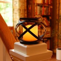 LUMABASE Metal Lantern - Warm Black Banded Design with Battery Operated Candle -Cheap Garden Center Store blacks lumabase citronella candles torches 91301 4f 1000
