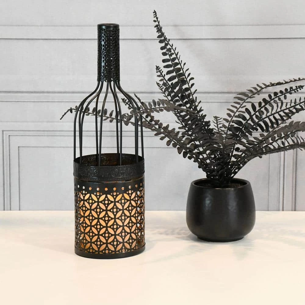 LUMABASE Metal Lantern - Black Wine Bottle with Battery Operated Candle 7 LUMABASE Metal Lantern - Black Wine Bottle with Battery Operated Candle - Image 5