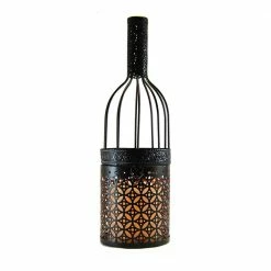 LUMABASE Metal Lantern - Black Wine Bottle with Battery Operated Candle