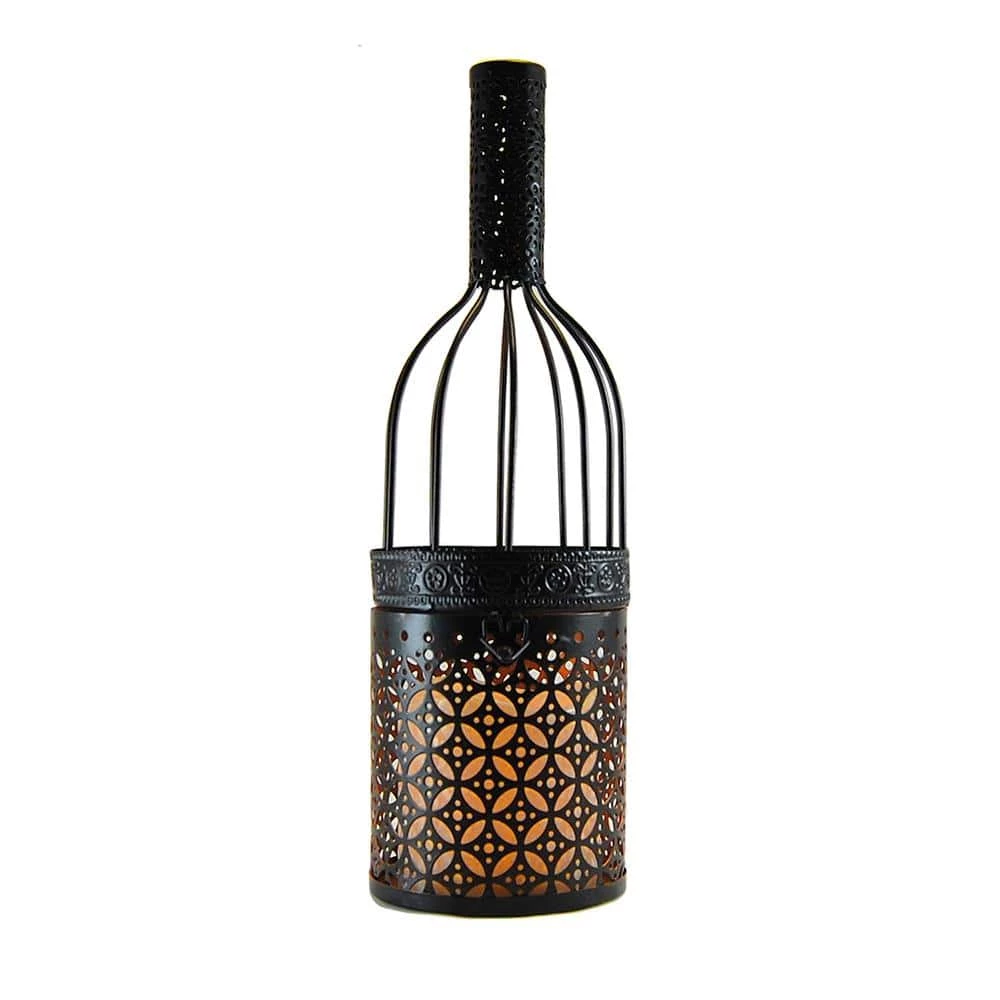 LUMABASE Metal Lantern - Black Wine Bottle with Battery Operated Candle 3 LUMABASE Metal Lantern - Black Wine Bottle with Battery Operated Candle