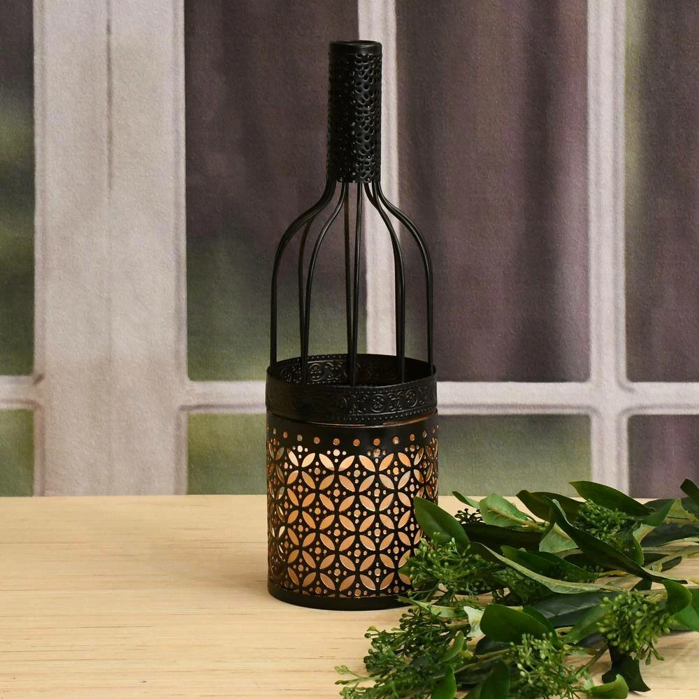 LUMABASE Metal Lantern - Black Wine Bottle with Battery Operated Candle 5 LUMABASE Metal Lantern - Black Wine Bottle with Battery Operated Candle - Image 3
