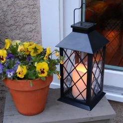 LUMABASE Solar 5.5 in. x 11 in. Tudor Black Lantern -Cheap Garden Center Store blacks lumabase citronella candles torches 94001 4f 1000
