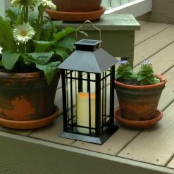 LUMABASE 5.5 in. x 11 in. Solar Black Design Lantern -Cheap Garden Center Store blacks lumabase citronella candles torches 94201 1f 1000