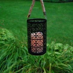 LUMABASE Lantern 5 in. x 8 in. Metal Lantern Jacquard Design with LED Candle -Cheap Garden Center Store blacks lumabase citronella candles torches 95601 4f 1000