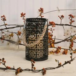 LUMABASE Lantern 5 in. x 8 in. Metal Lantern Jacquard Design with LED Candle -Cheap Garden Center Store blacks lumabase citronella candles torches 95601 fa 1000