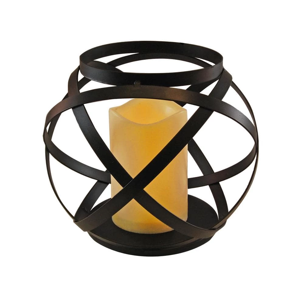 LUMABASE Metal Lantern with Battery Operated Candle- Black Banded 3 LUMABASE Metal Lantern with Battery Operated Candle- Black Banded
