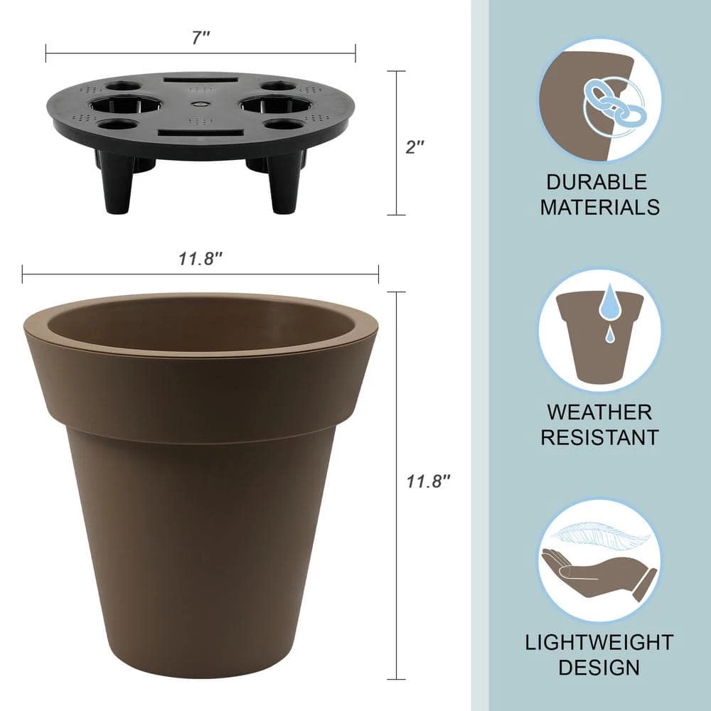 Worth Garden 12 in. Dia x 12 in. H Brown Self-Watering Plastic Round Planter Pots with Liners (2-Pack) 5 Worth Garden 12 in. Dia x 12 in. H Brown Self-Watering Plastic Round Planter Pots with Liners (2-Pack) - Image 3
