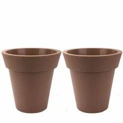 Worth Garden 12 in. Dia x 12 in. H Brown Self-Watering Plastic Round Planter Pots with Liners (2-Pack)