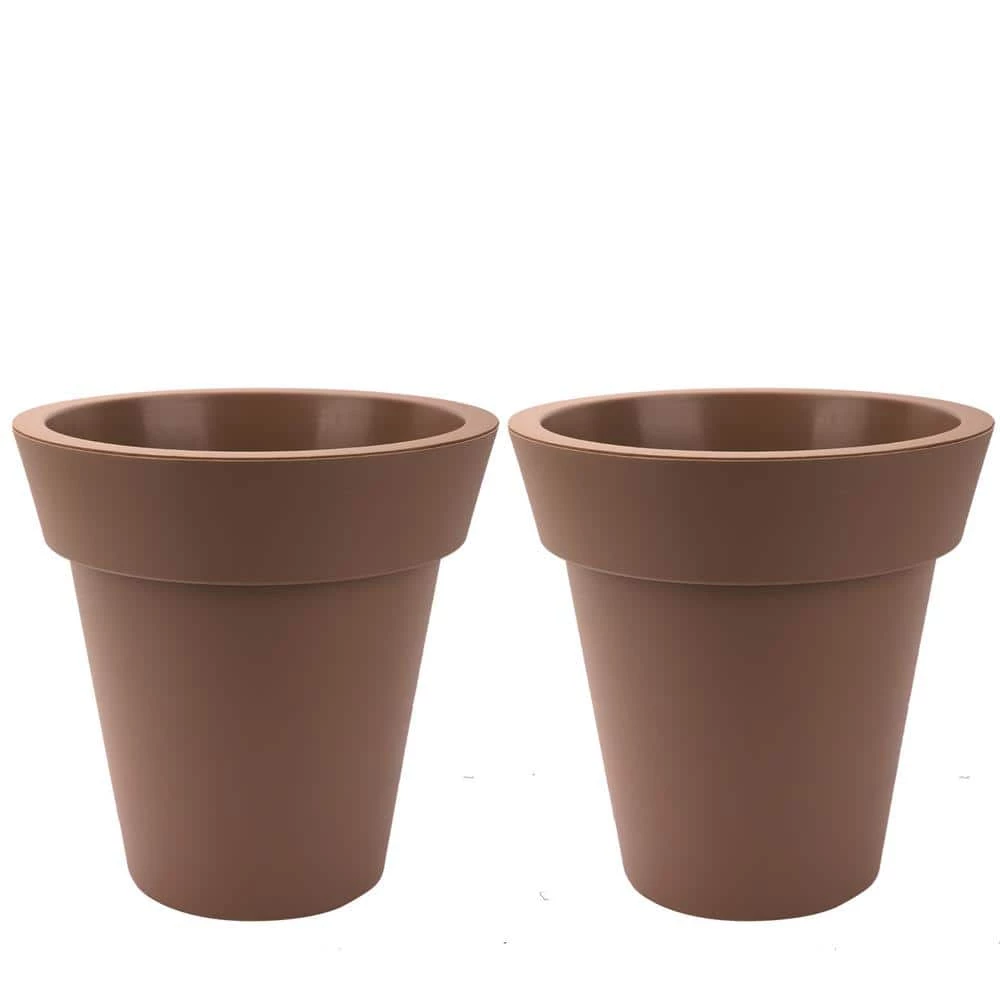 Worth Garden 12 in. Dia x 12 in. H Brown Self-Watering Plastic Round Planter Pots with Liners (2-Pack) 3 Worth Garden 12 in. Dia x 12 in. H Brown Self-Watering Plastic Round Planter Pots with Liners (2-Pack)
