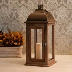 LUMABASE Lantern 7.5 in. x 17 in. Wooden Brown Lantern Copper Roof with LED Candle 9 LUMABASE Lantern 7.5 in. x 17 in. Wooden Brown Lantern Copper Roof with LED Candle -Cheap Garden Center Store browns tans lumabase citronella candles torches 95301 1f 1000