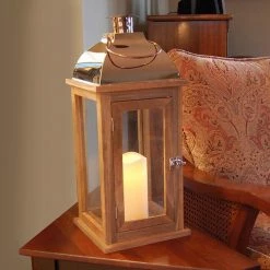 LUMABASE Lantern 7.5 in. x 17 in. Wooden Brown Lantern Copper Roof with LED Candle 8 LUMABASE Lantern 7.5 in. x 17 in. Wooden Brown Lantern Copper Roof with LED Candle -Cheap Garden Center Store browns tans lumabase citronella candles torches 95301 4f 1000