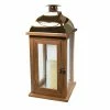 LUMABASE Lantern 7.5 in. x 17 in. Wooden Brown Lantern Copper Roof with LED Candle -Cheap Garden Center Store browns tans lumabase citronella candles torches 95301 64 1000