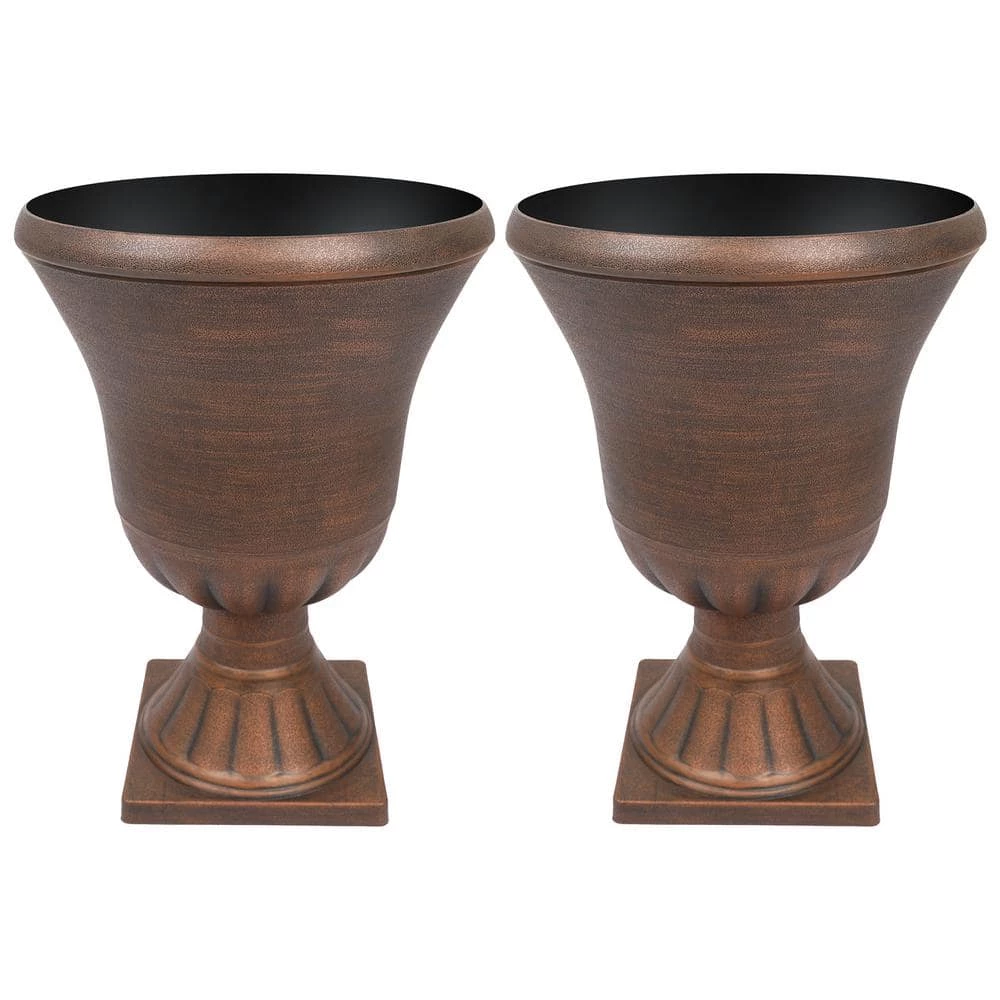Worth Garden 15 in. (Dia) x 22 in. (H) Gold Color Plastic Urn Planter (2-Pack) 3 Worth Garden 15 in. (Dia) x 22 in. (H) Gold Color Plastic Urn Planter (2-Pack)