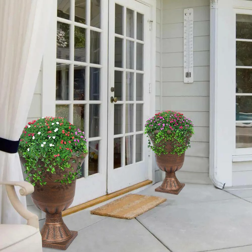 Worth Garden 15 in. (Dia) x 22 in. (H) Gold Color Plastic Urn Planter (2-Pack) 9 Worth Garden 15 in. (Dia) x 22 in. (H) Gold Color Plastic Urn Planter (2-Pack) - Image 7